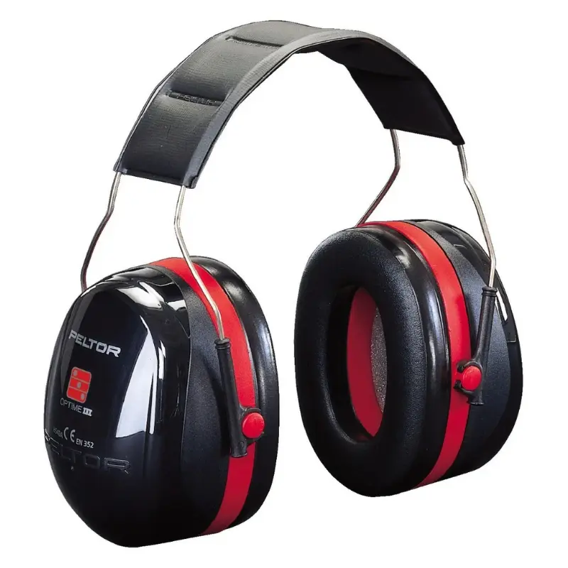 3M Peltor Optime III Earmuffs Black and Red Headband